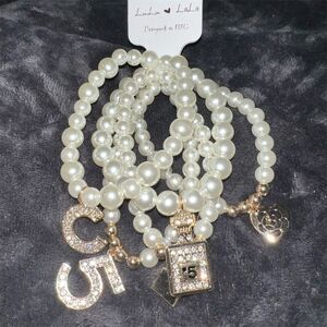 Cream Pearl Charm Bracelet Set Stackable Sophisticated